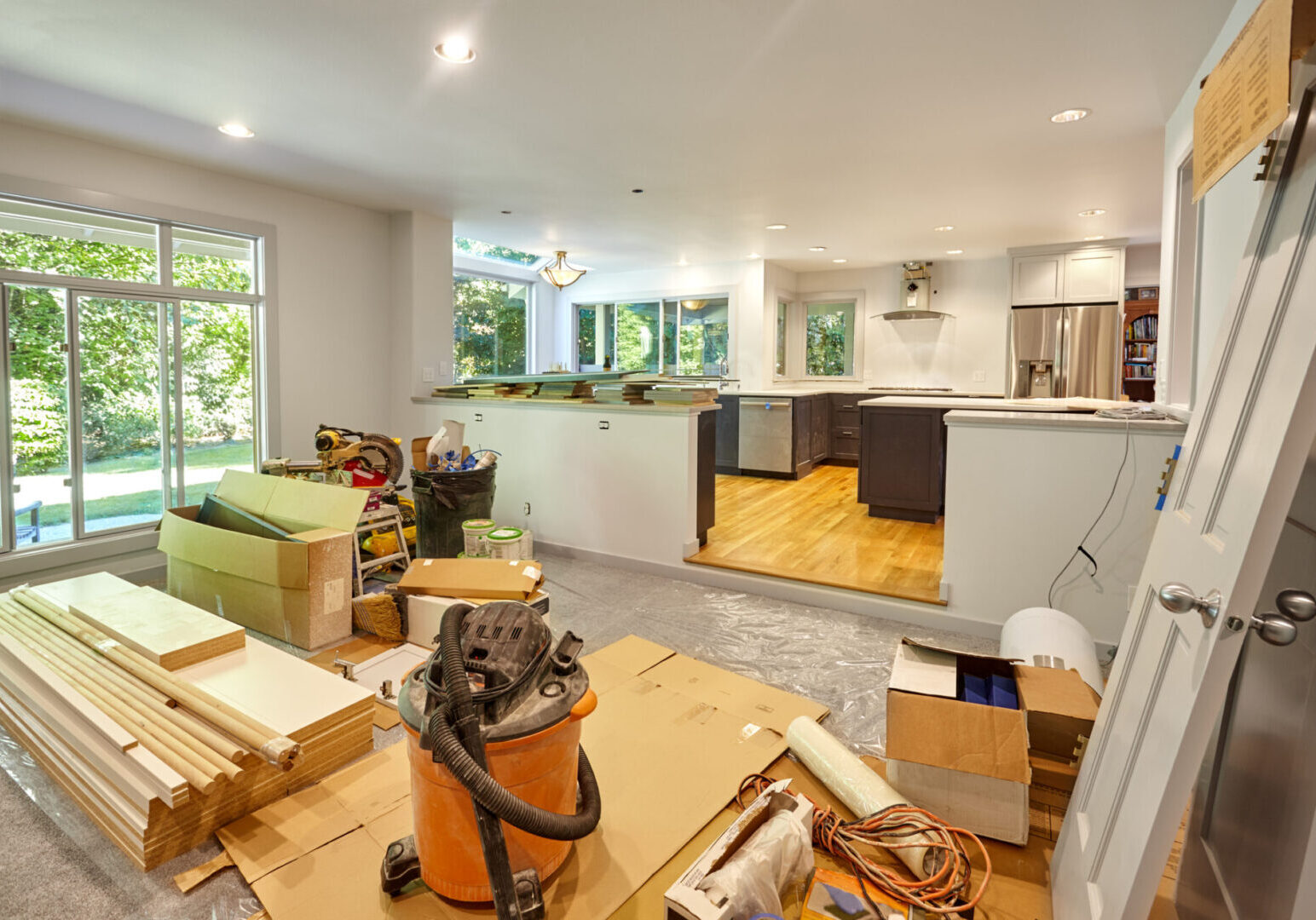 Home renovation with tools and materials.